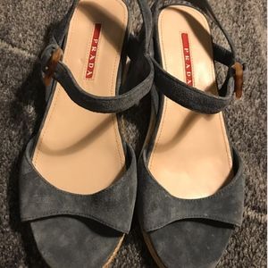 PRADA Sport Blue Suede Slingback Sandals
